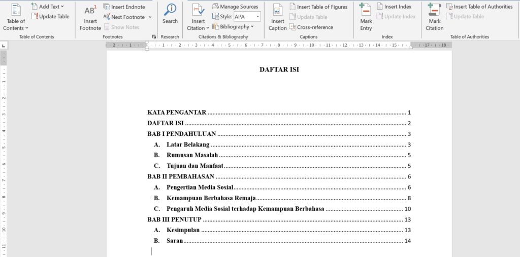 Cara Membuat Daftar Isi Otomatis di Microsoft Word