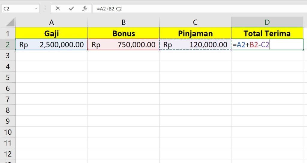 Menggunakan Operator Aritmatika dalam Spreadsheet