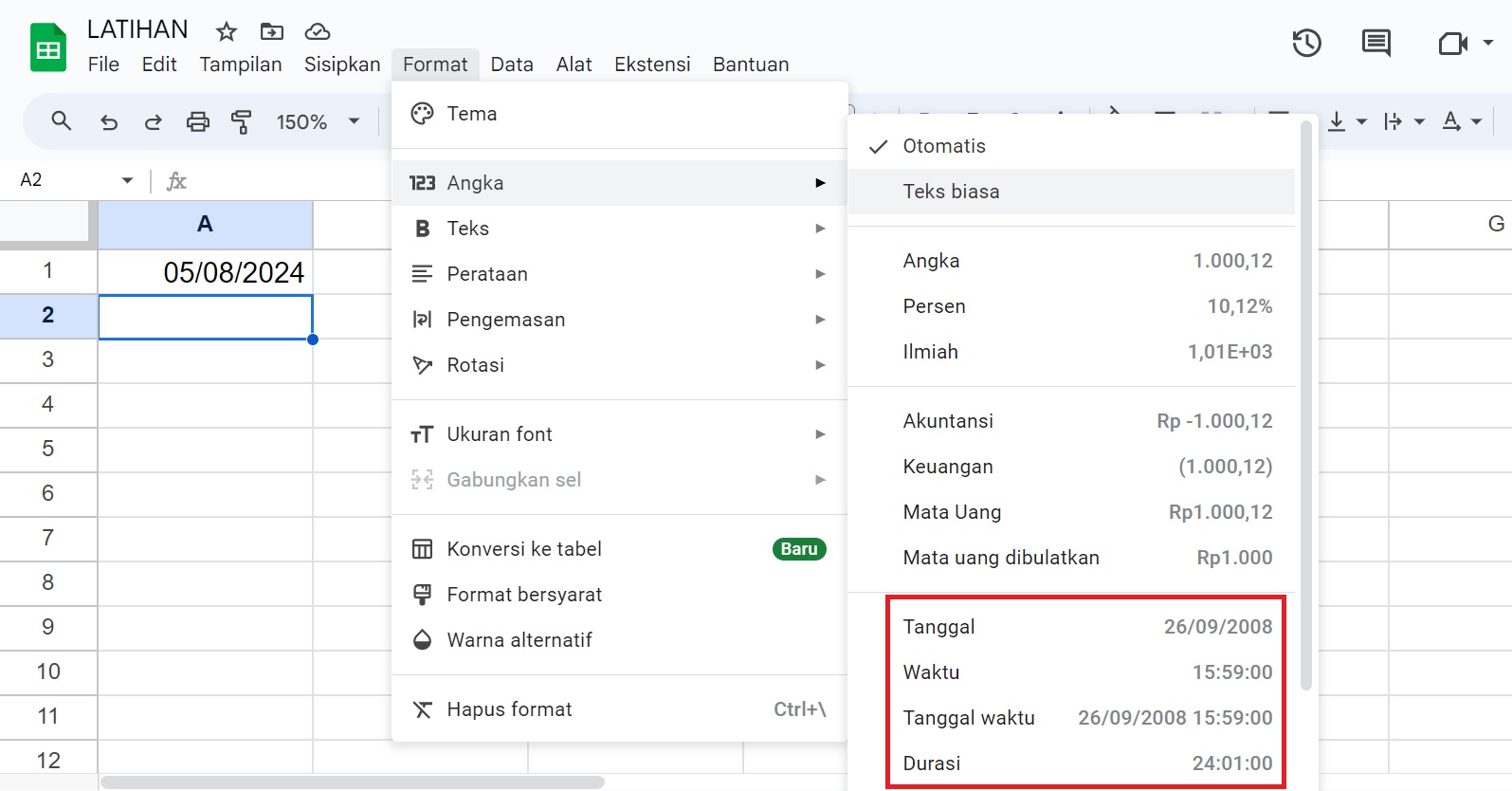 Format Data Waktu