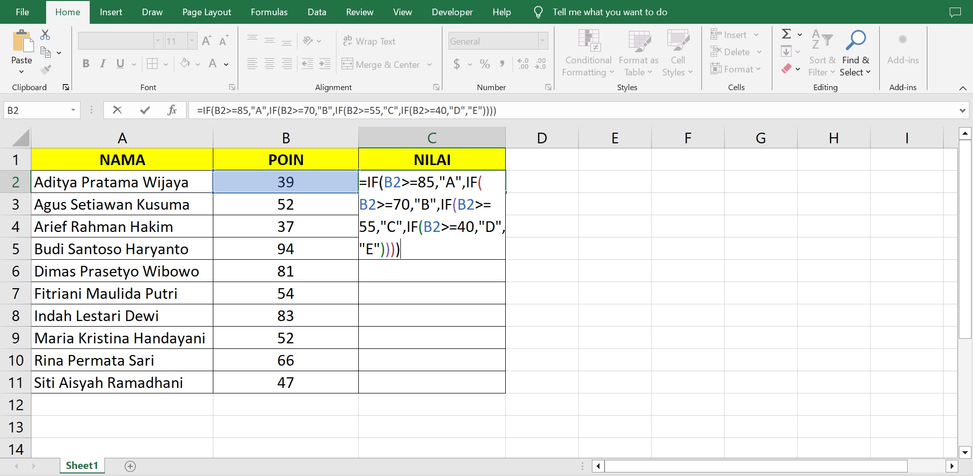 Pemakaian Fungsi IF pada Excel