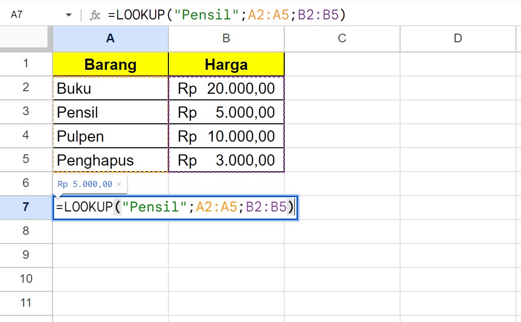 Memahami Rumus LOOKUP di Spreadsheet